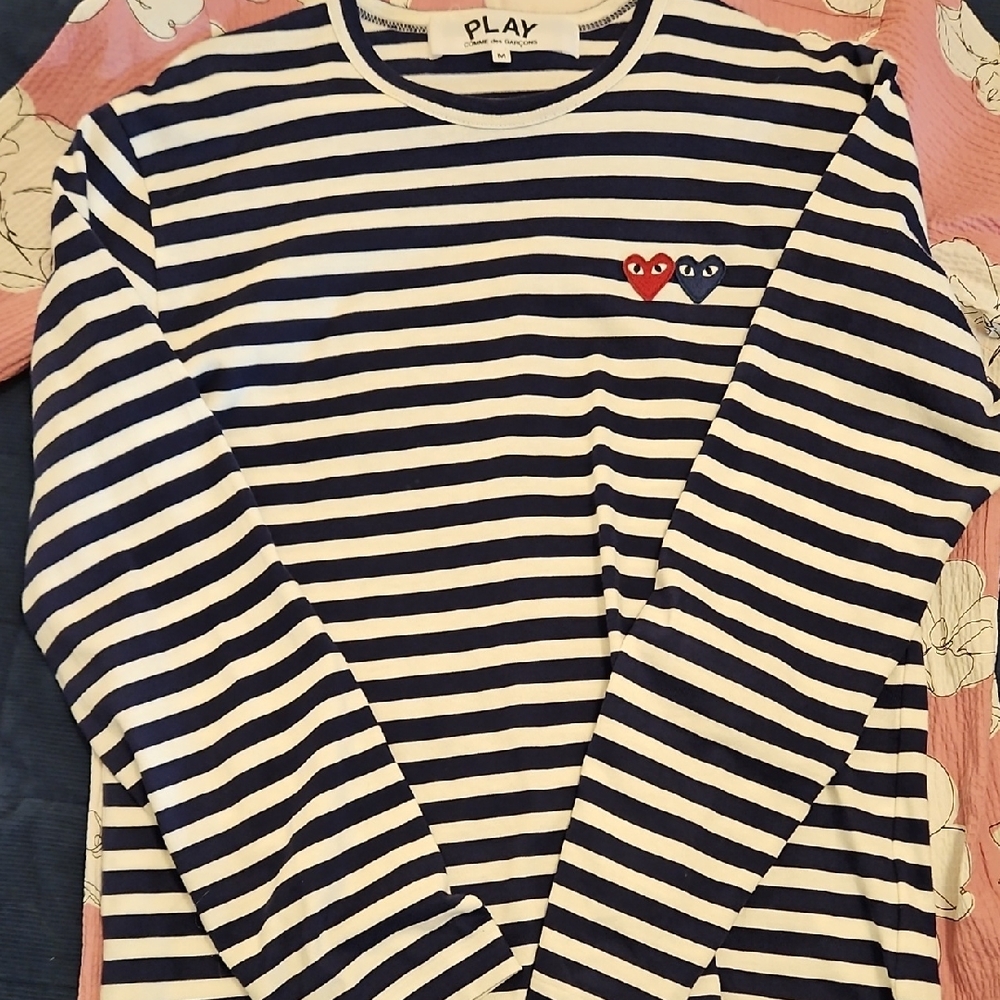 Comme des Garçons PLAY Navy and White Striped Shirt